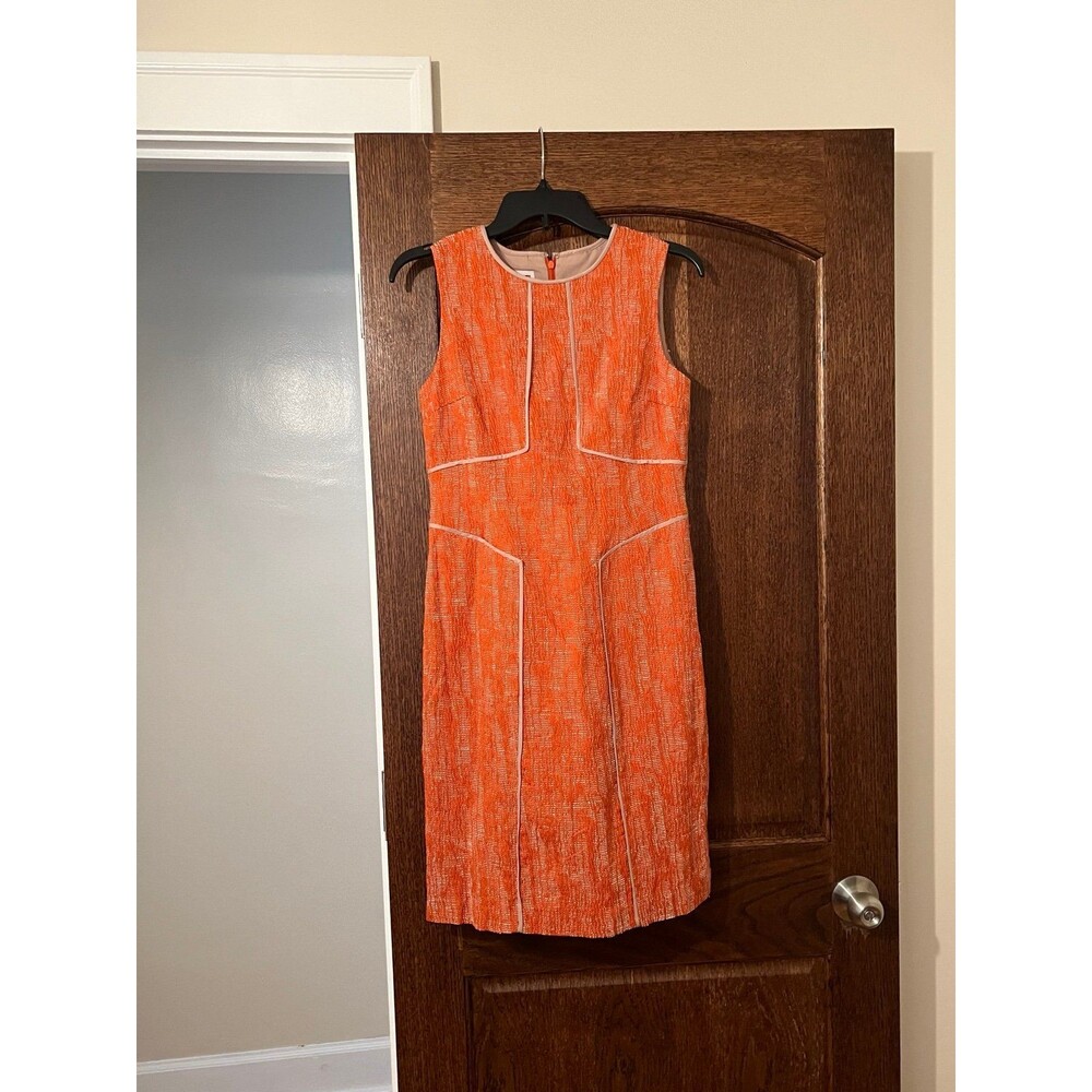 Anne Klein Womens 4 Sheath Dress Linen Blend Orange Tan Knee Length Lined
